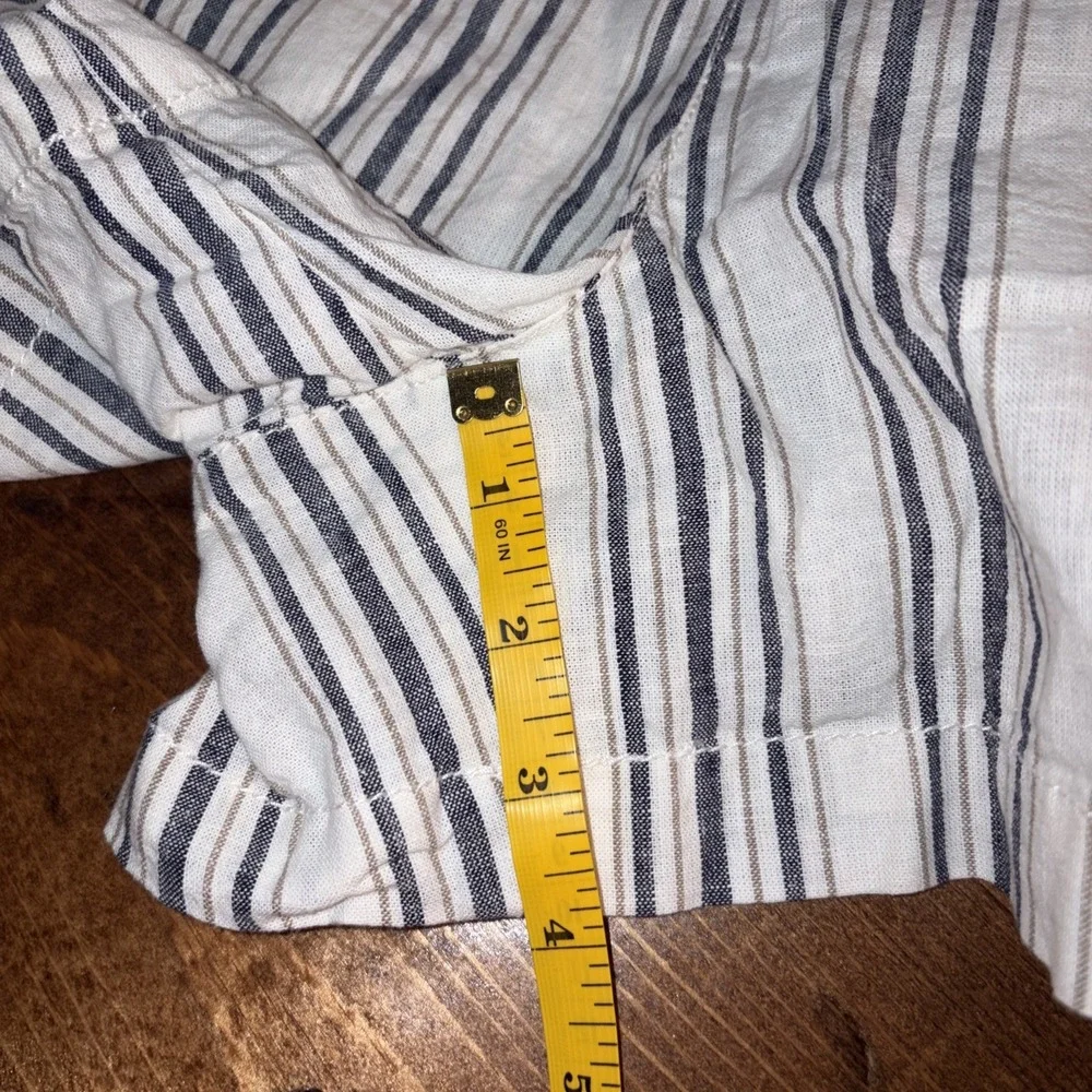 Women's M Linen Blend Paper Bag Coastal Stripe Preppy Pocket Vacay Resort Shorts